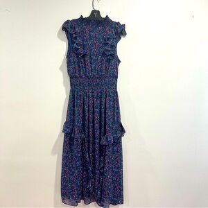 Lulus Floral Ruffle High Neck Sleeveless Midi Dress Size M New With Tag